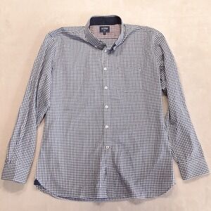 T.M. Lewin Mens Gingham Long Sleeve Button Shirt XL Navy Blue Cotton